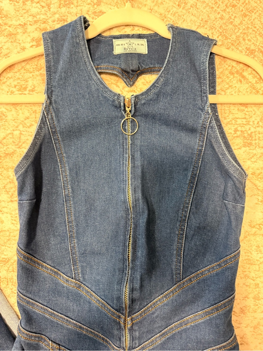 REVICE Blue Denim Boot-Cut Jumpsuit with Ring Zipper - Picture 2 of 3